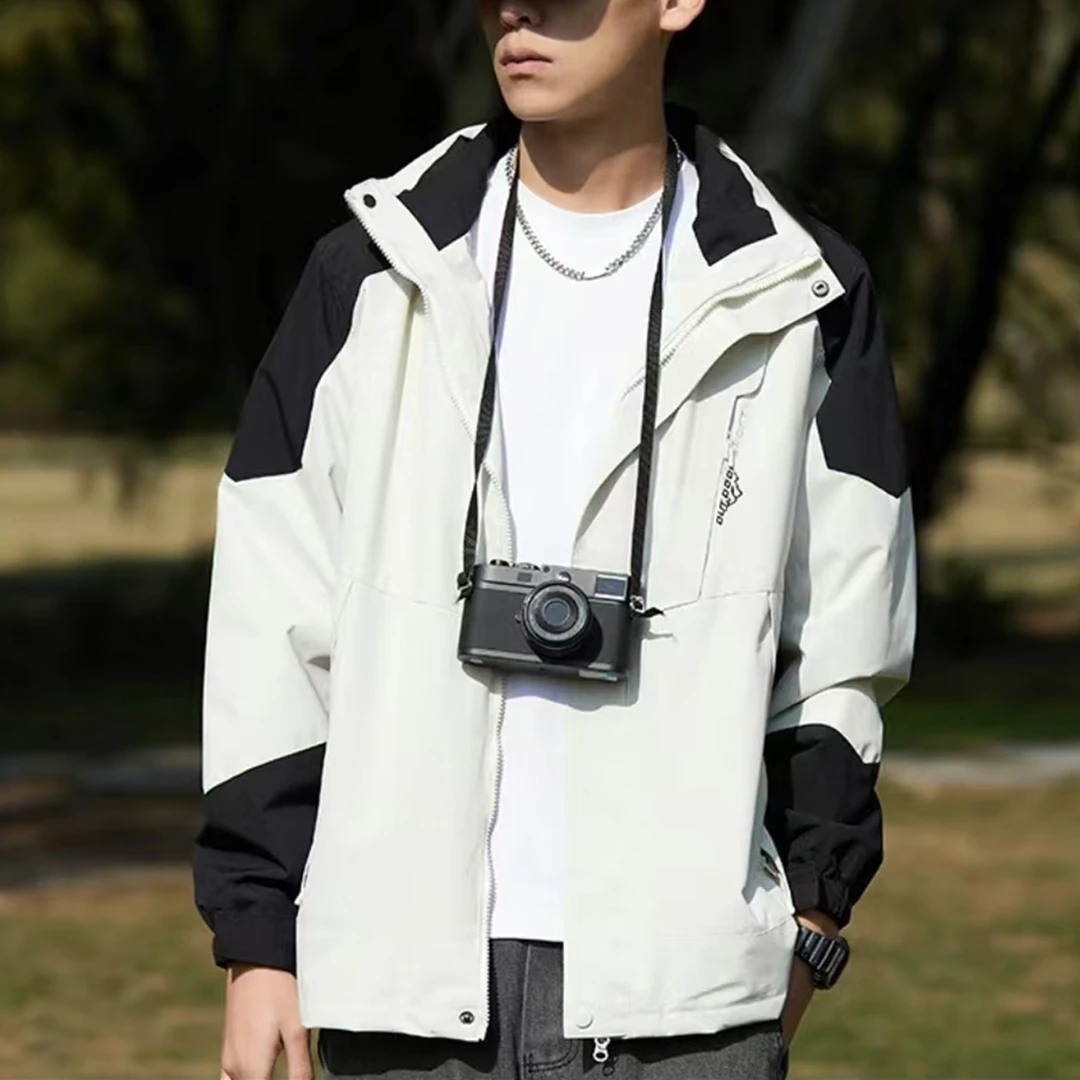 男女同款冲锋衣春秋款时尚拼接拼色休闲防风保暖立领外套6C35