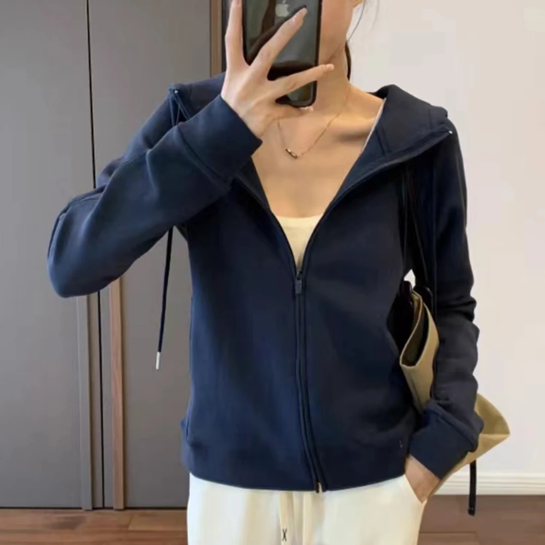 显瘦连帽柔软舒适空气棉连帽开衫女卫衣款休闲气质运动外套1C896