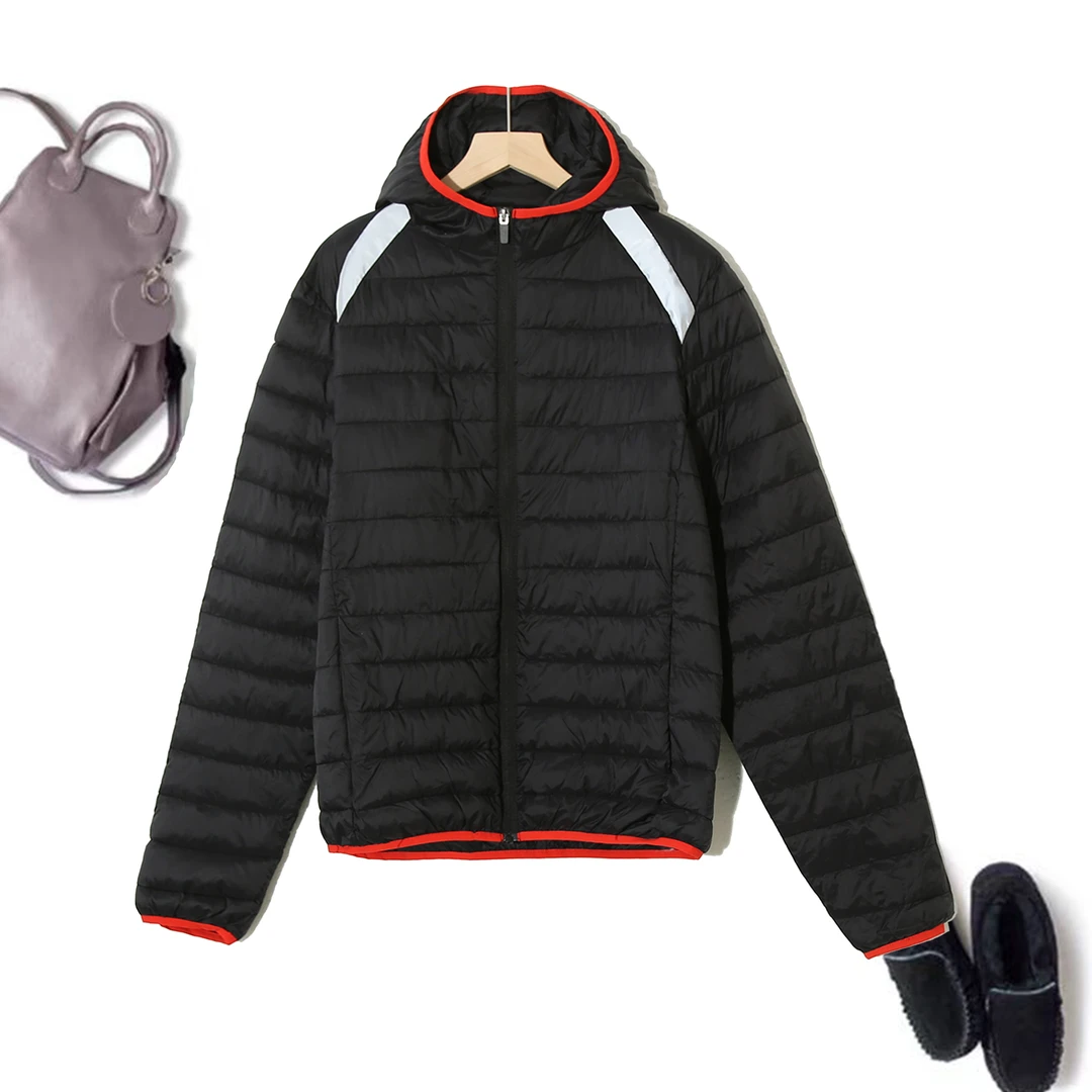 情侣款设计感拼接连帽休闲百搭反光条舒适秋棉服P-2G116(无口袋)