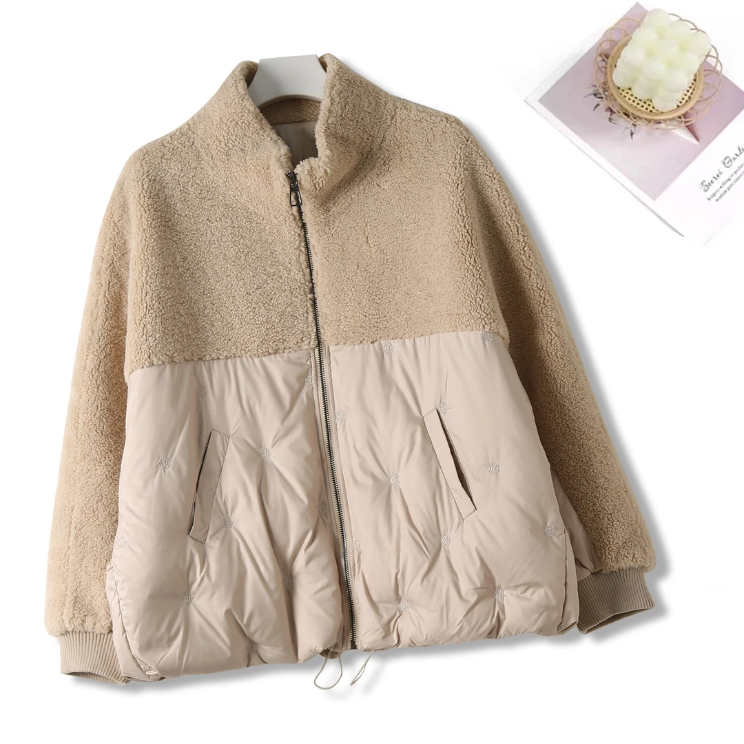 美拉德简约百搭立领女冬季加厚厚外套拼接刺绣保暖Y-3W421