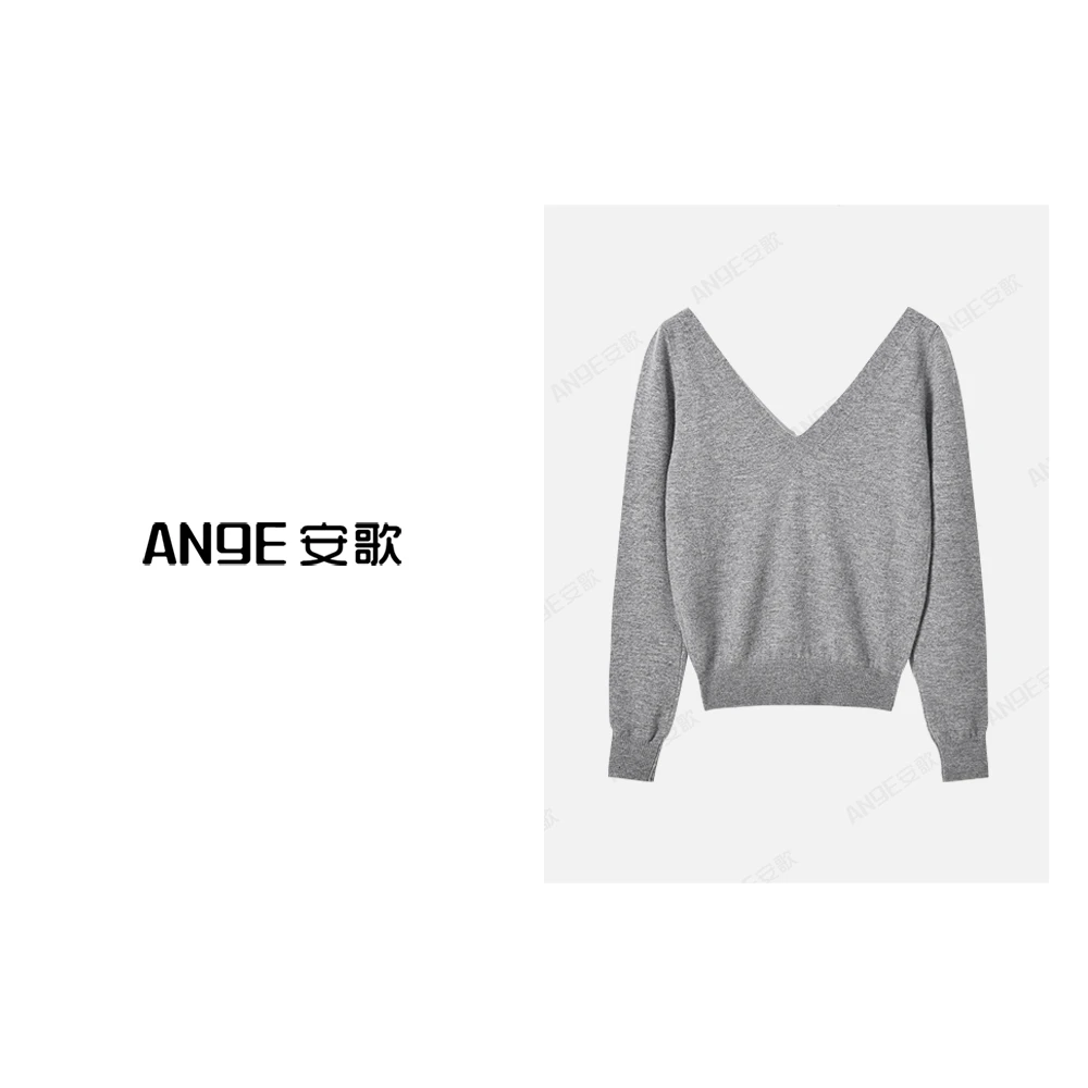 ANGE SUNNY【深V领羊毛针织衫】秋冬新款 时尚长袖针织上衣