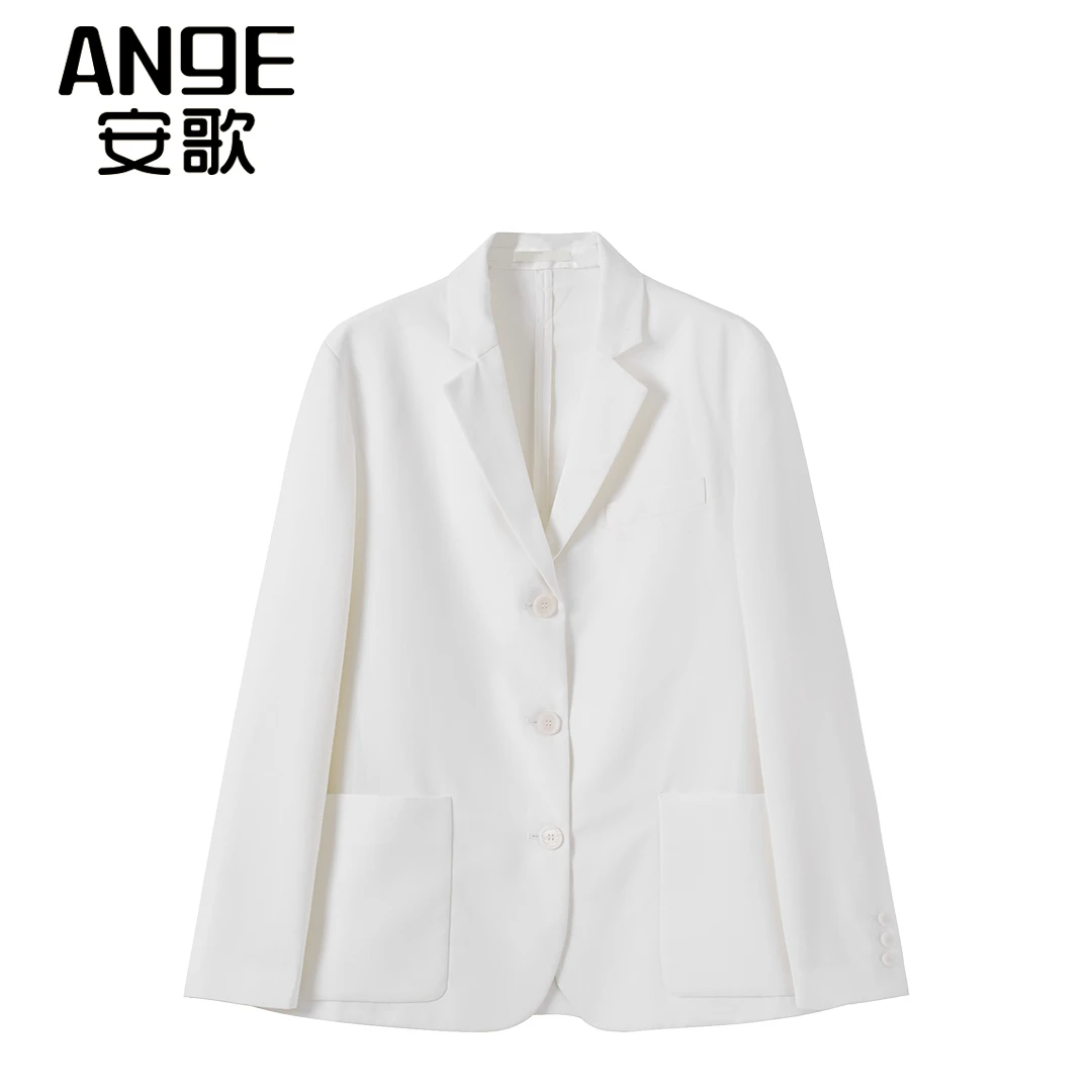 23春夏新款简约风时尚百搭薄款微宽松单排扣休闲白色经典长袖西装
