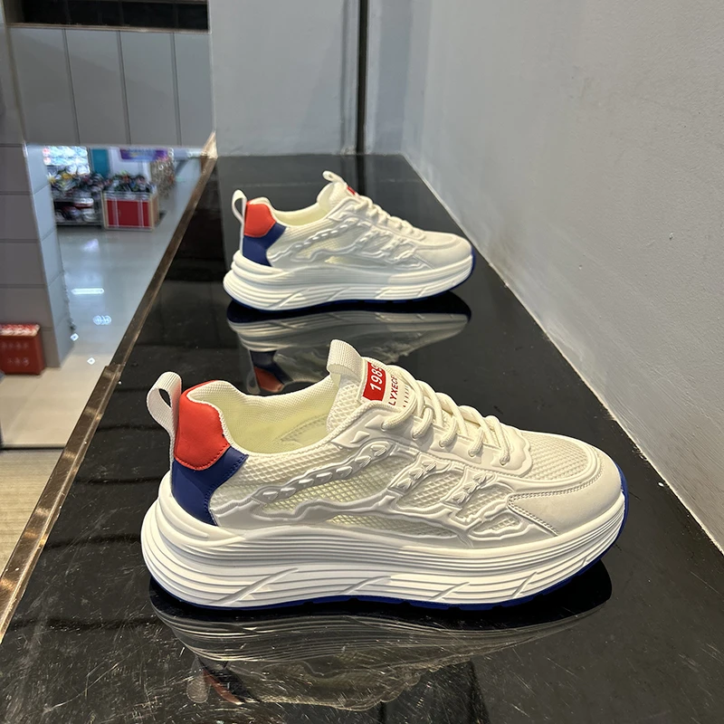 2024夏季新款舒适透气运动休闲鞋软底时尚百搭小白鞋厚底男鞋网鞋