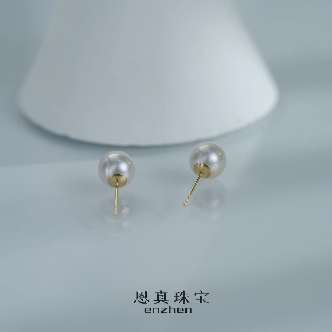 【周年庆专享】强光akoya海水珍珠小灯泡18K经典耳钉日常百搭8-9mm