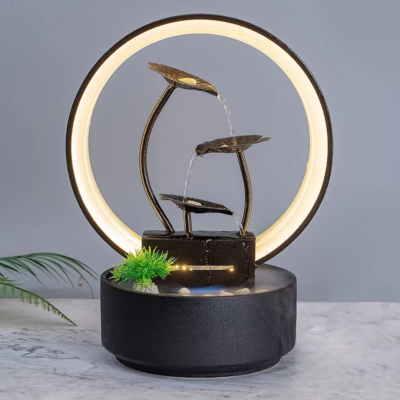桌面创意流水摆件办公室送礼台面台灯装饰品小型玄关循环水加湿器