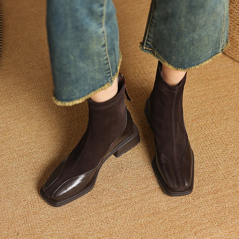 跟高4CM/34-41单绒/秋冬新款方头时尚法式短靴优雅气质百搭通勤女