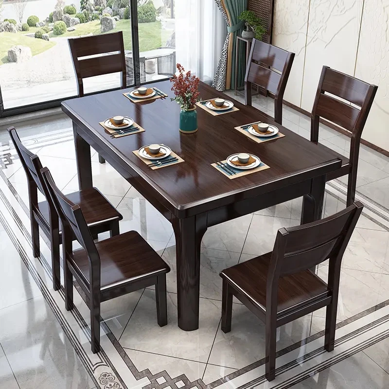 新中式紫金檀木实木餐桌椅组合家用饭桌小户型餐厅长方形吃饭桌子