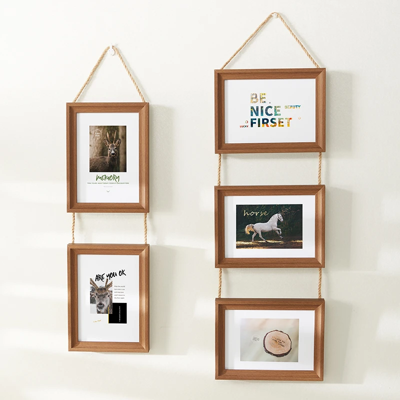 相框挂墙5五6六7七8八10十A4寸麻绳挂式二连三联组合框打印照片墙