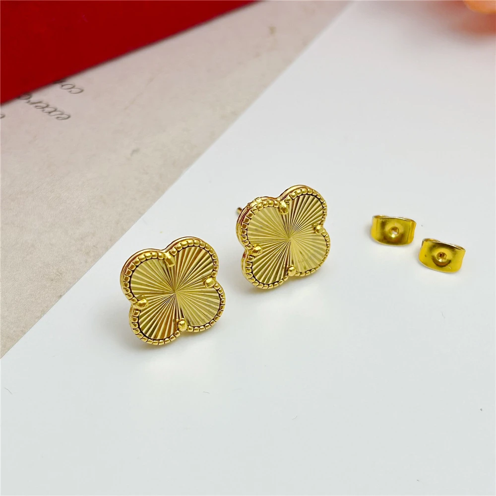 铜合金耳饰 【四叶花耳钉】时尚气质饰品女精美简约大气