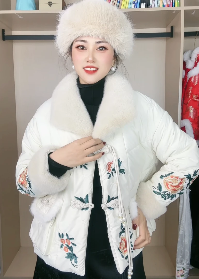 【锦鲤】新中式祥云牡丹刺绣高级感V领加厚冬款