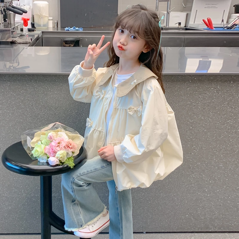 女童春装外套2025新款儿童洋气韩版女孩春秋款蝴蝶结防晒衣百搭