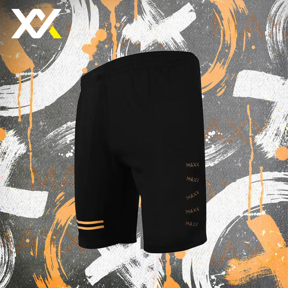 MAXX玛速夏季休闲训练裤印花短裤宽松黑色透气五分舒适羽毛球球裤