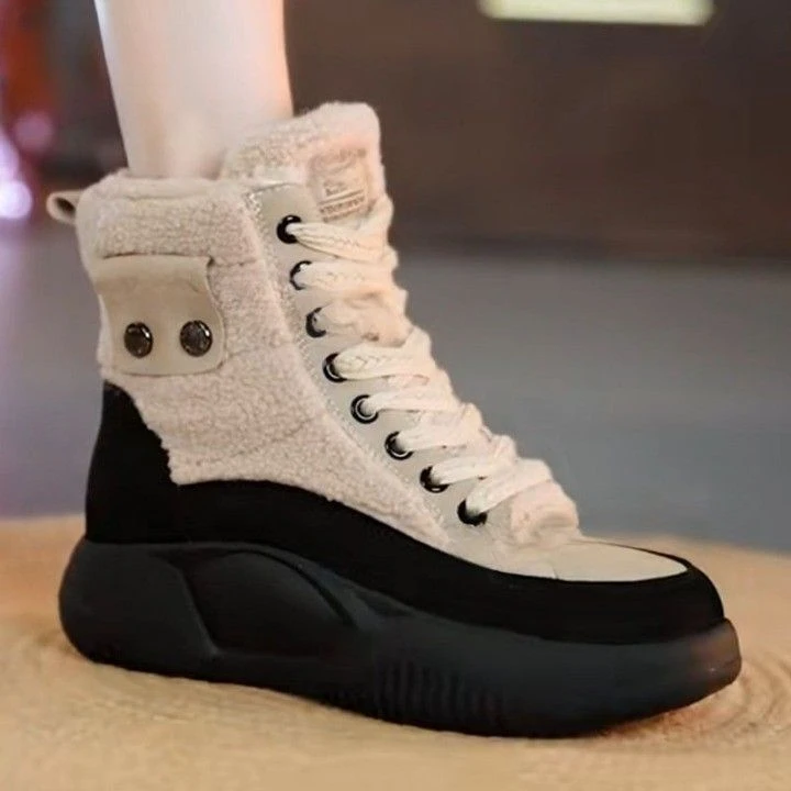 35-43 大码女鞋41真软皮羊羔毛雪地靴新款秋冬加绒高帮百搭棉鞋42