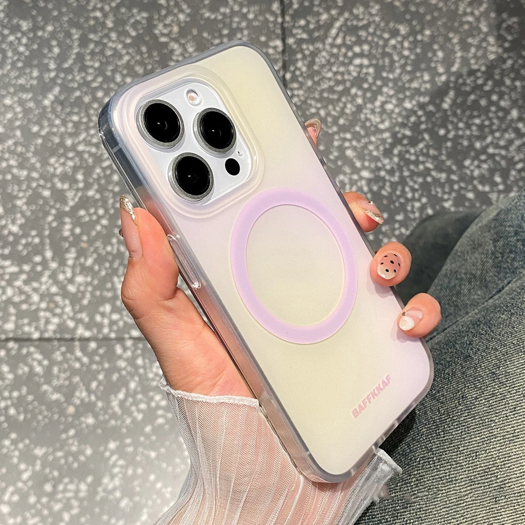 适用苹果15pro手机壳网红男女款渐变晕染小众ins风高端奢华磁吸套