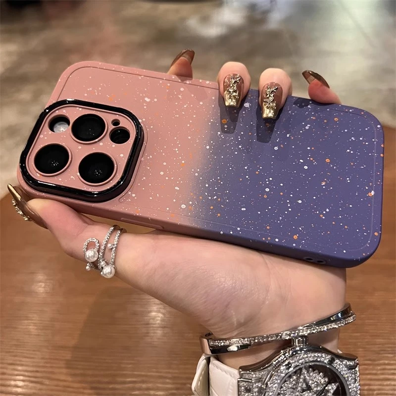 适用苹果15手机壳2024女款14promax渐变星空网红全包镜头膜高级感
