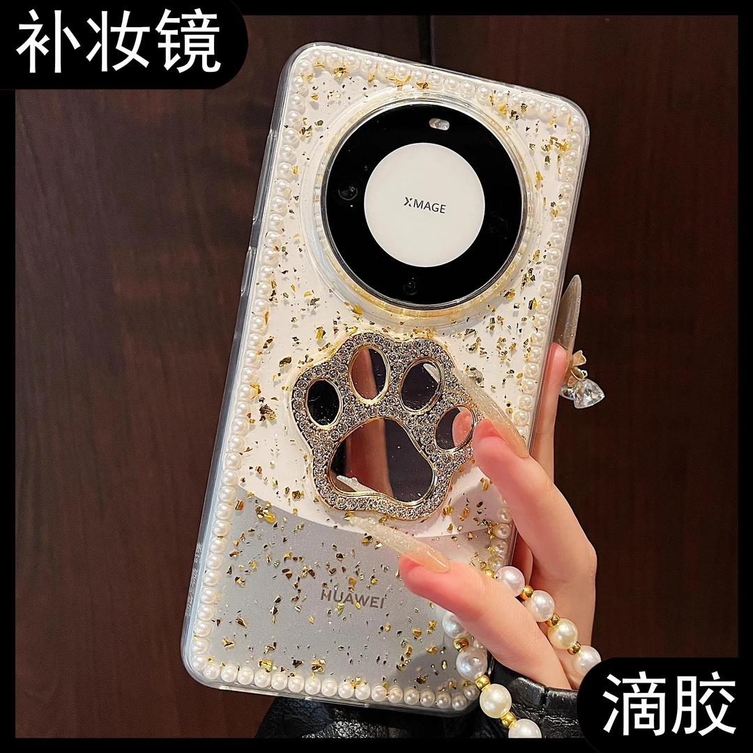 适用华为mate60pro+手机壳轻奢网红新款女高级感滴胶立体猫爪镜面