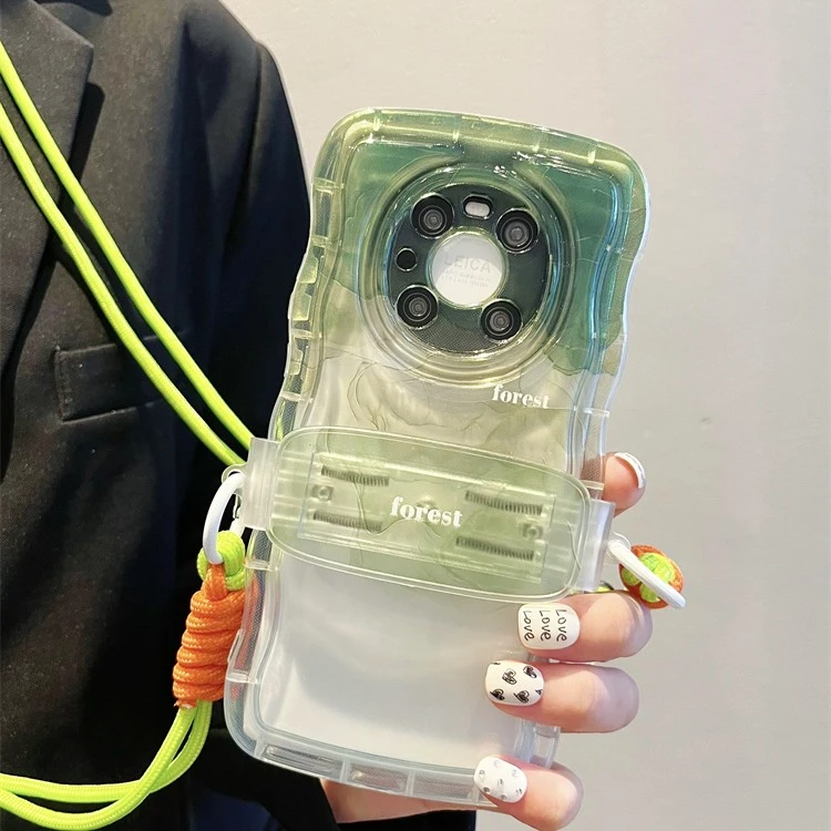 适用华为手机壳高级感晕染背夹简约新款可背带斜挎绳奢华女款全包