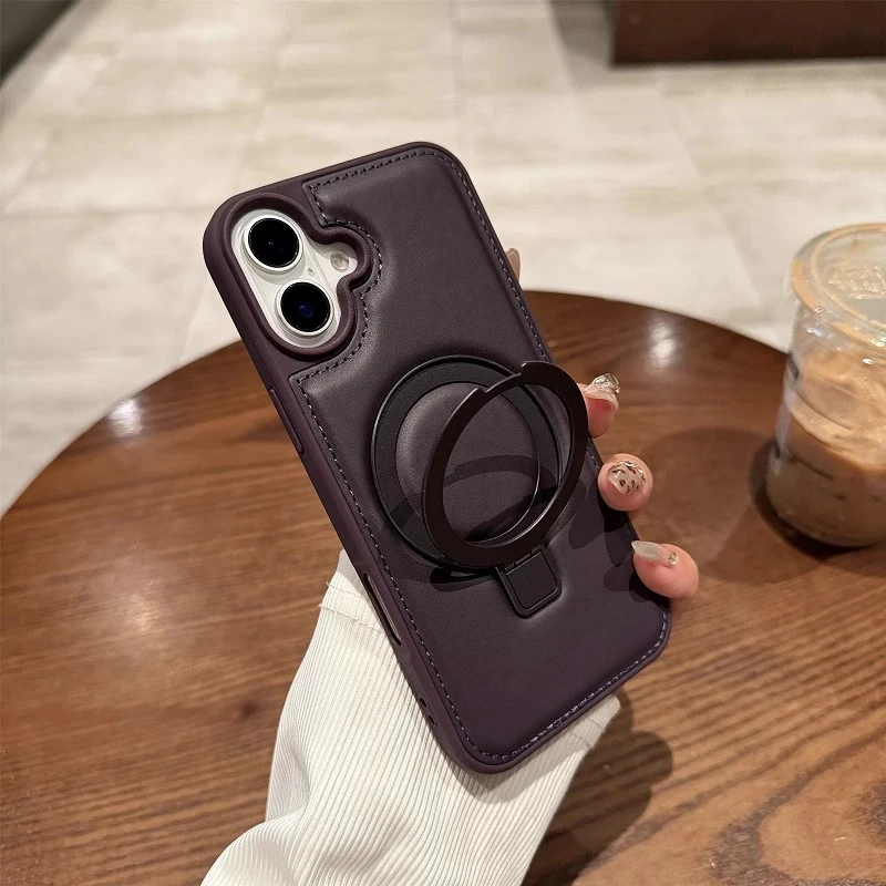 适用苹果16pro手机壳素皮简约折叠磁吸支架商务男女款ins轻奢高级