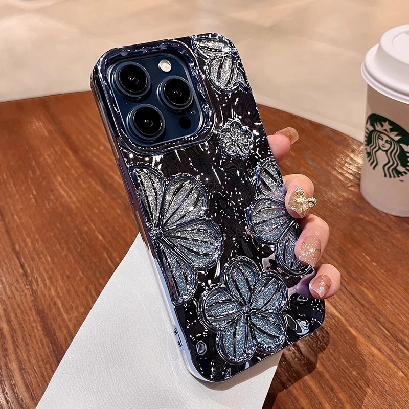 适用苹果16promax手机壳大孔镜头网红女款复古唯美电镀奢华高级感