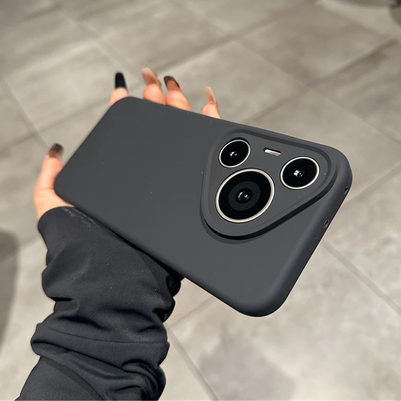 经典黑液态硅胶适用华为pura80手机壳网红男女款高端奢华全包防摔