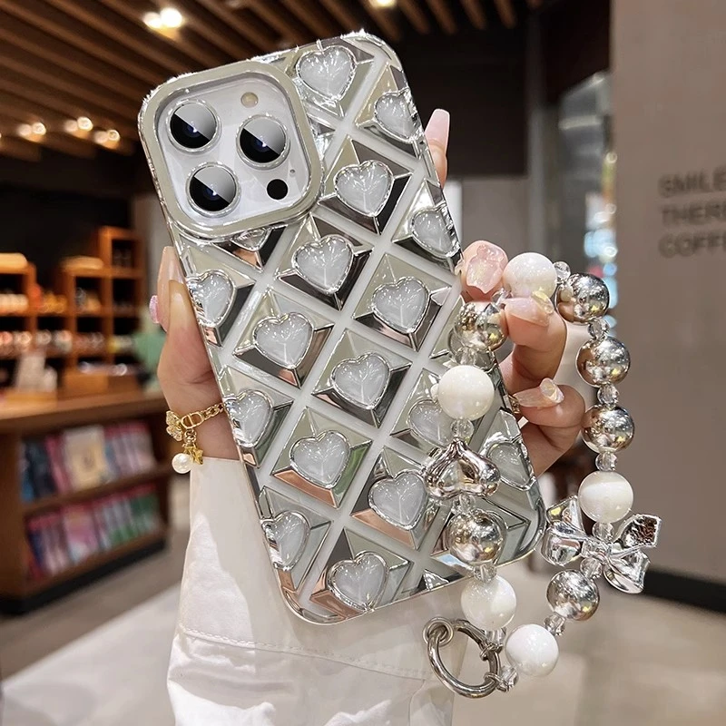 爱心镂空适用苹果14promax手机壳iphone硅胶网红女款带挂绳高级感