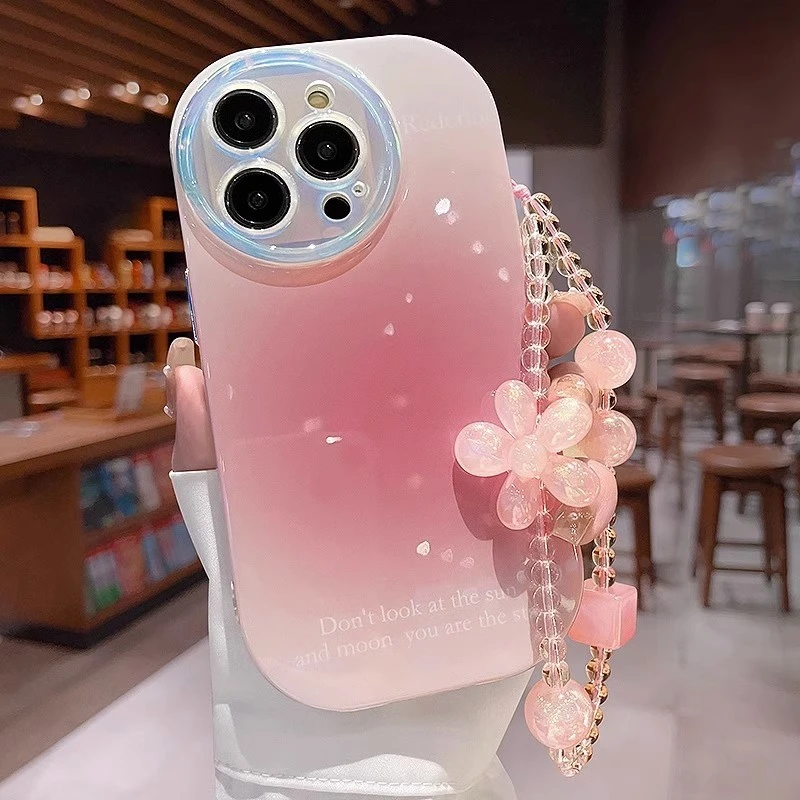 适用iphone新款苹果手机壳带挂绳镭射晕染高级感小众网红女款防摔