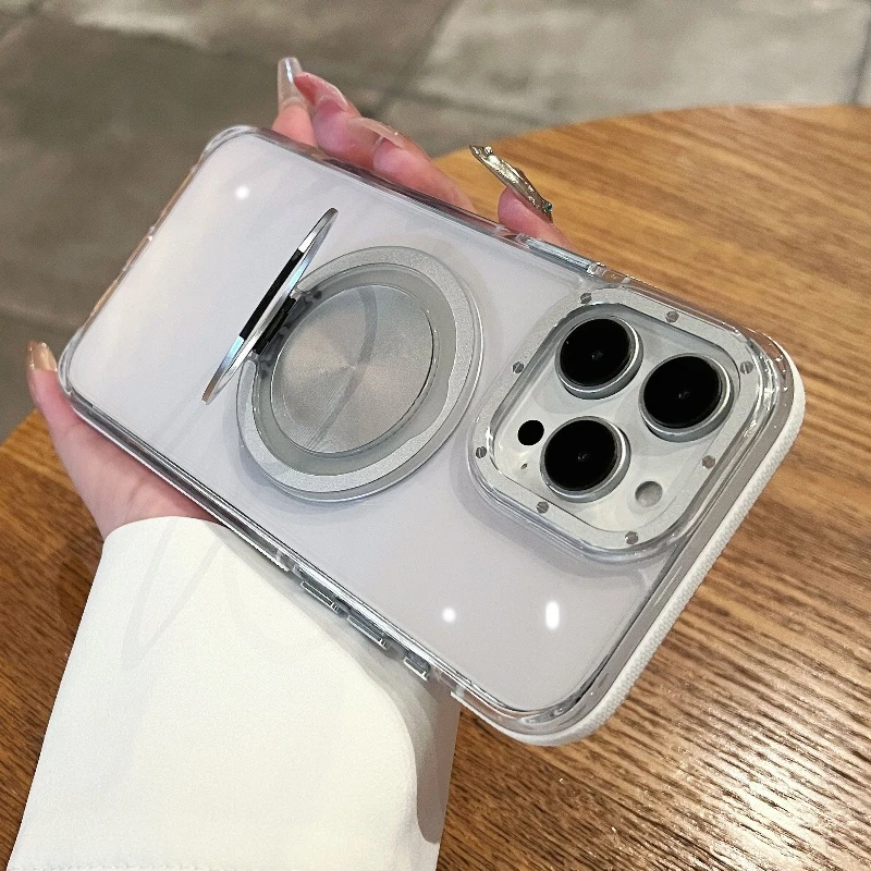 360°旋转支架适用iphone15promax苹果手机壳新款磁吸简约高级透明