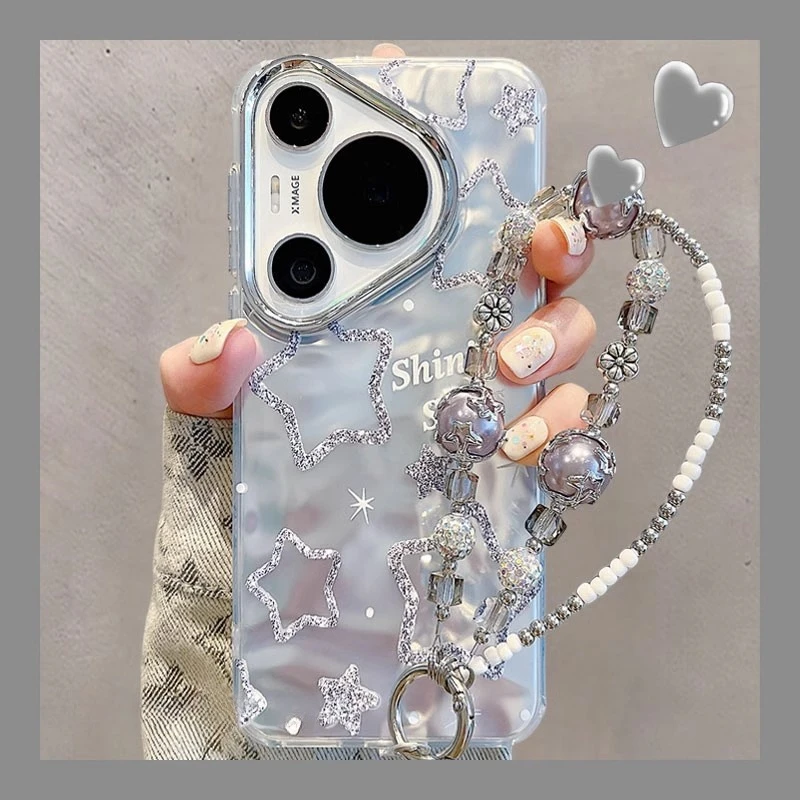 适用华为pura70pro+手机壳日韩ins英文星星新款电镀褶皱防摔女款