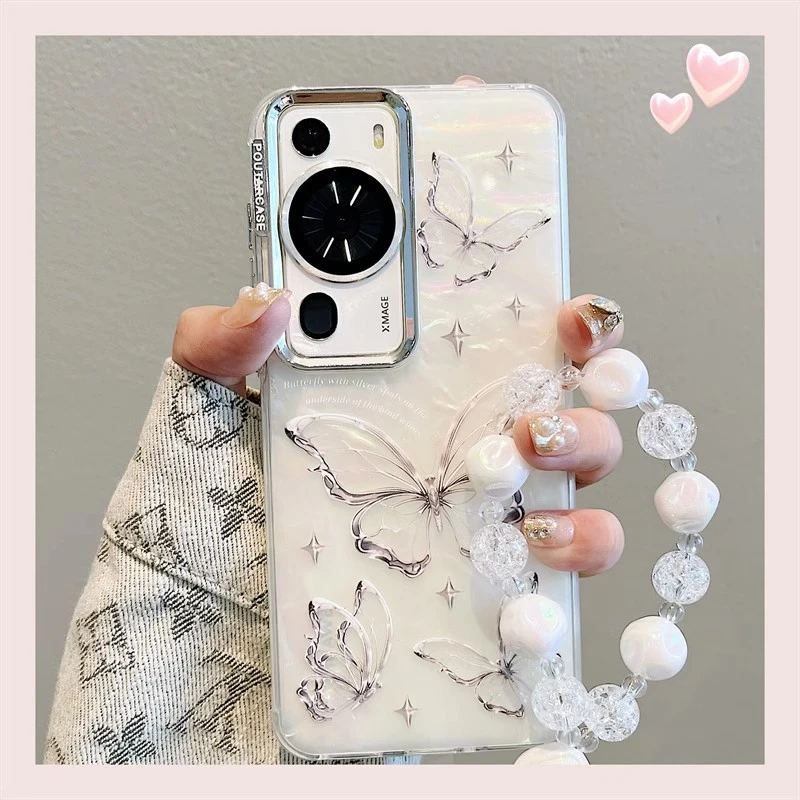 ins风蝴蝶适用华为手机壳高级感网红女款带手链创意ins个性保护套