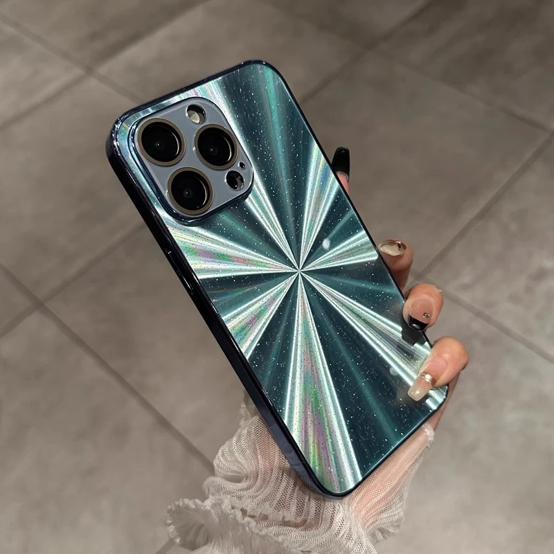电镀极光镭射闪粉适用苹果15promax手机壳网红男女款奢华镜头全包