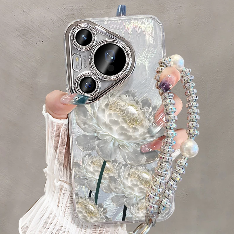 羽纱适用华为pura80pro手机壳网红女款创意ins镜头全包奢华带手链