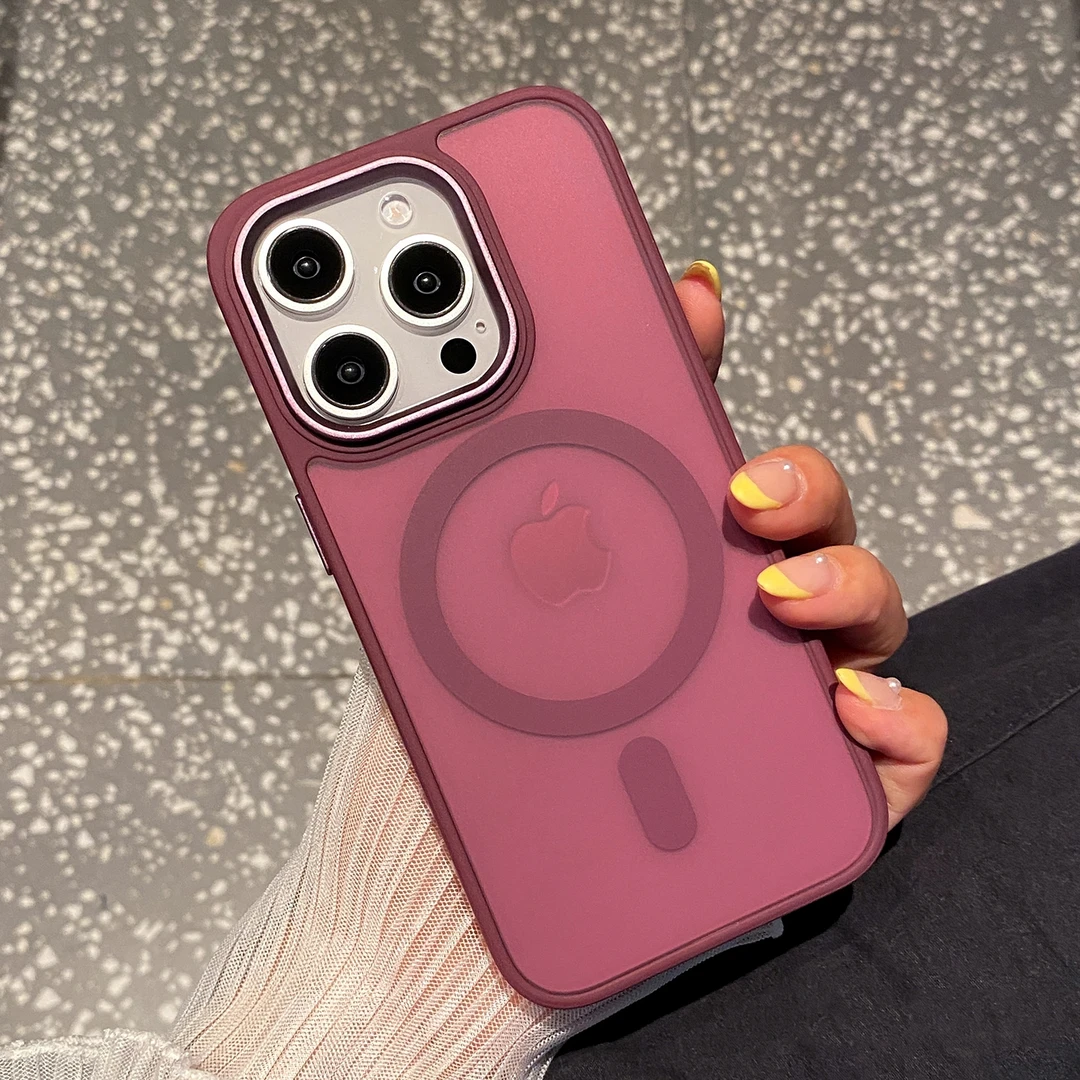 适用苹果15promax手机壳magsafe无线磁吸磨砂肤感半透明简约ins风