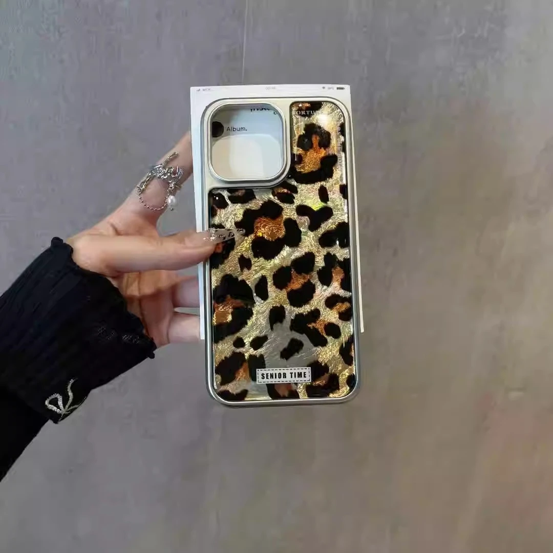 棕黄豹纹适用苹果16pro手机壳复古网红女款创意小众轻奢ins高级感
