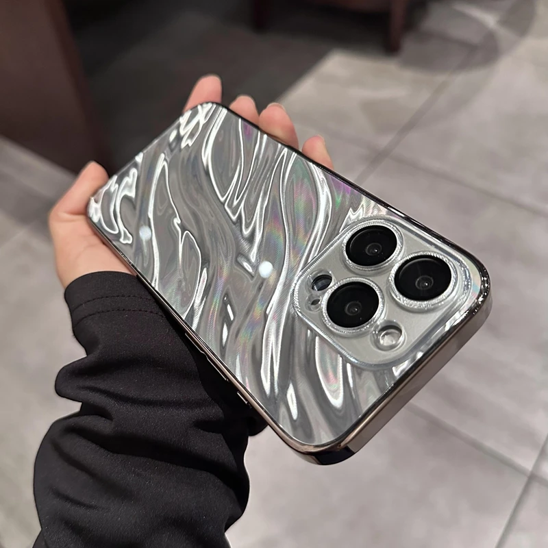 电镀波浪纹适用苹果15pro手机壳网红女款镜头全包奢华高端ins防摔