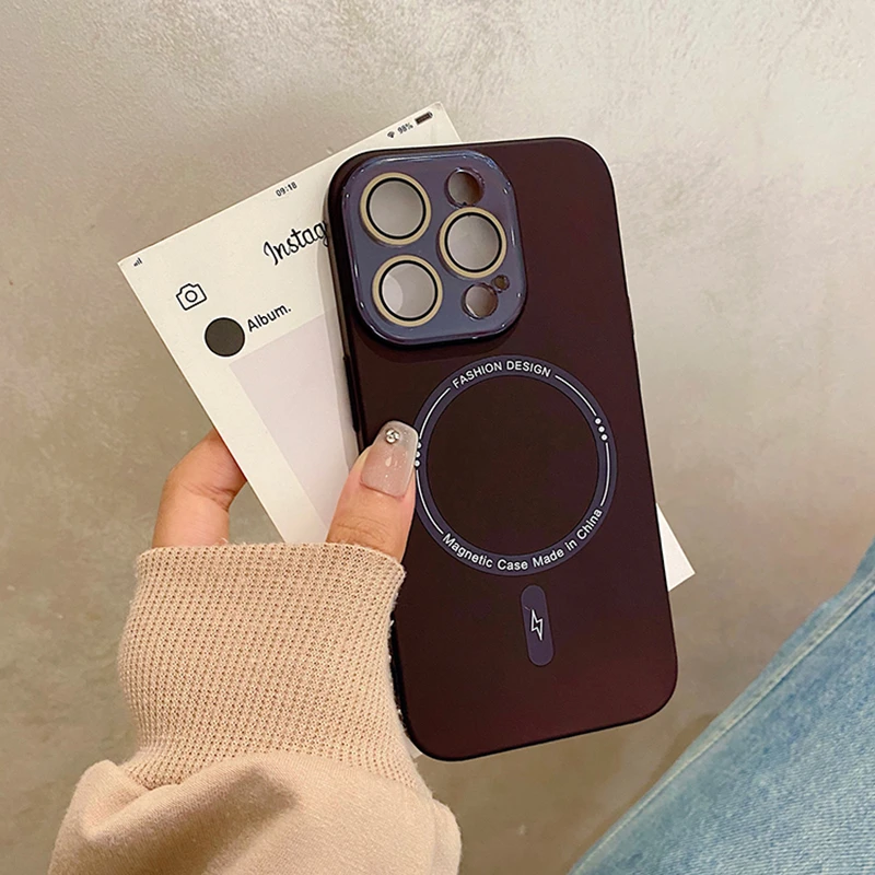 适用苹果16pro手机壳自带镜头膜磁吸网红男女款ins高级感全包防摔