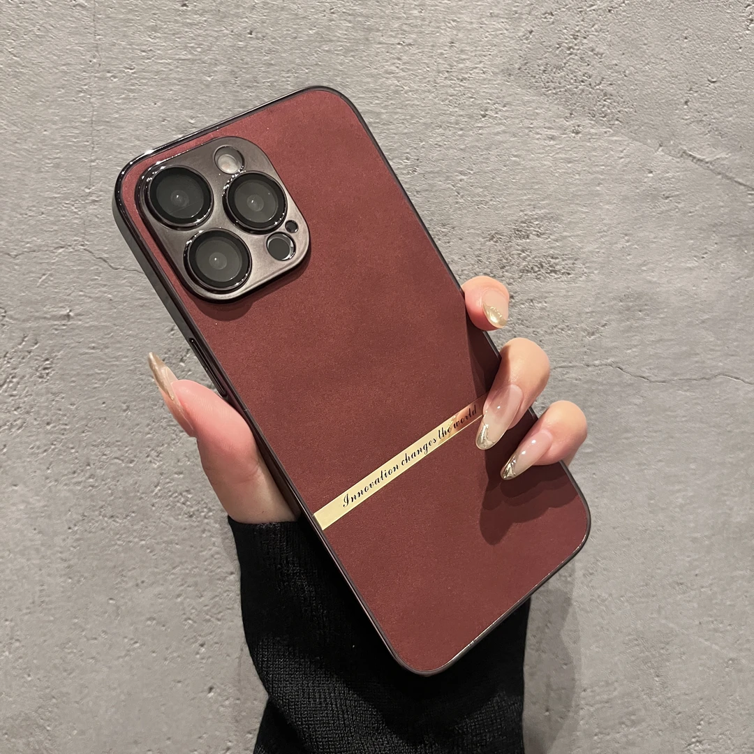 酒红色适用苹果16pro手机壳自带镜头膜电镀奢华高端网红男女款ins