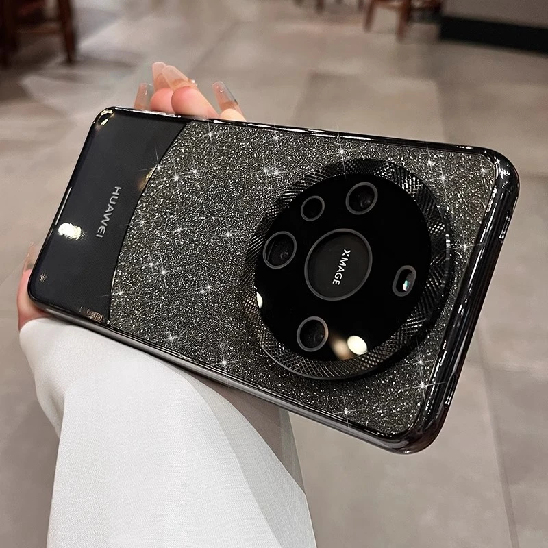 雅丹黑适用华为mate60pro手机壳透明闪粉带镜头膜奢华网红女款ins