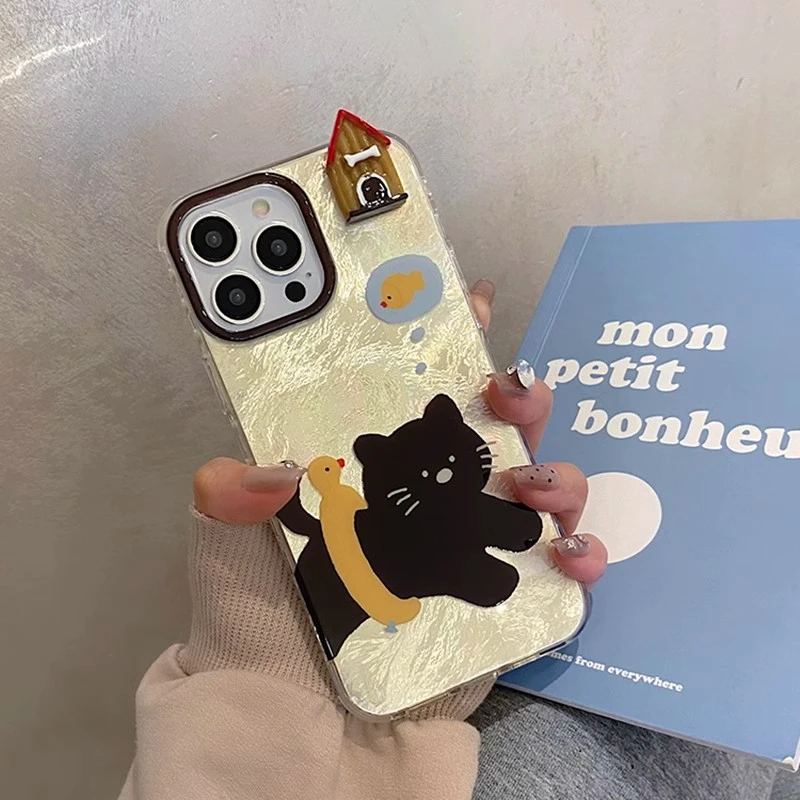 简约趣味搞怪猫咪适用苹果15pro手机壳网红女款可爱小众ins高级感
