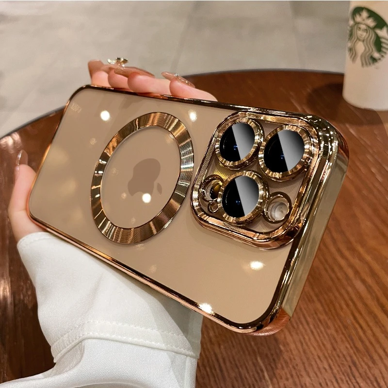 沙漠金适用苹果promax手机壳透明实用磁吸全包自带镜头膜男女配件