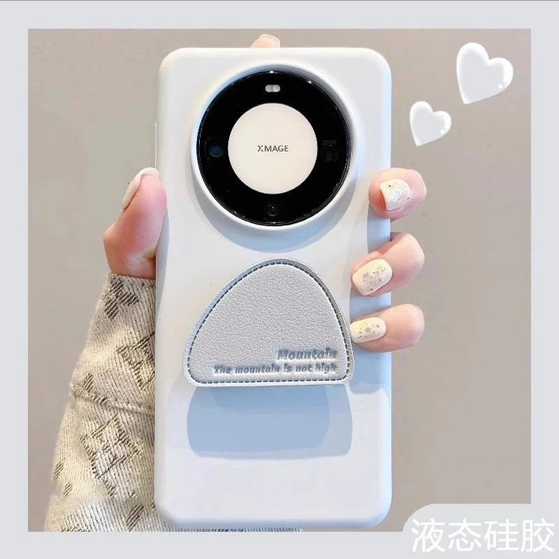 适用华为mate70pro新款手机壳液态硅胶ins真皮几何支架肤感高级感