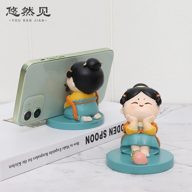 创意礼物女生国潮古风唐仕女家居桌面装饰品摆件卡通树脂手机支架