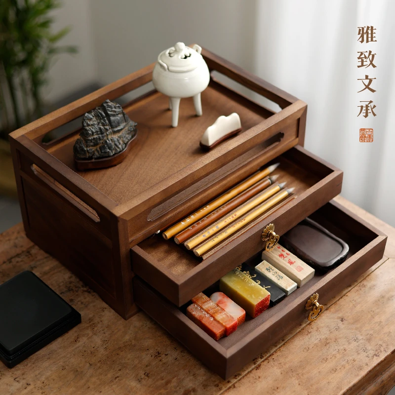 雅致文承文房用品毛笔收纳文房四宝书法墨榫卯结构收纳国画工具