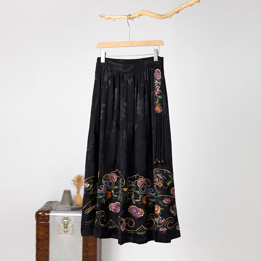 素娘女装半身裙秋季半身裙百搭复古中式中国风印花民族风S20676Q