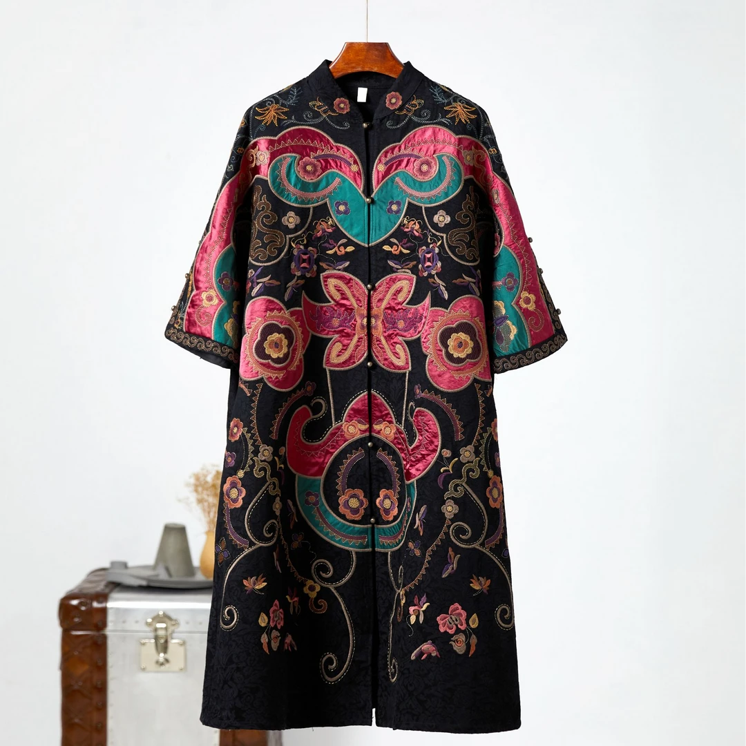 素娘新中式国风立领上衣女外套女外套女士中式中长款外套S20914W