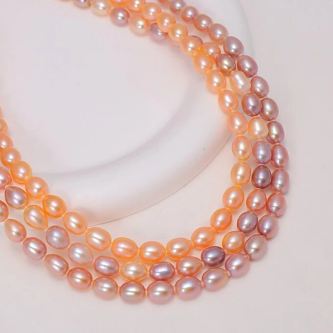 淡水无核珍珠7-8mm强光胖米珍珠项链 百搭气质多层