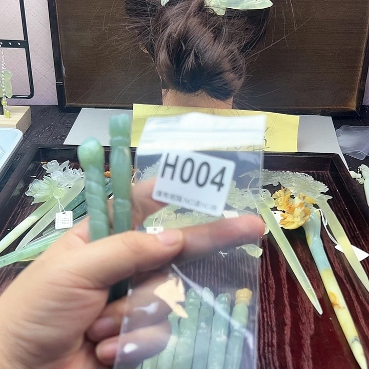 蛇纹石玉发饰合金珍*我