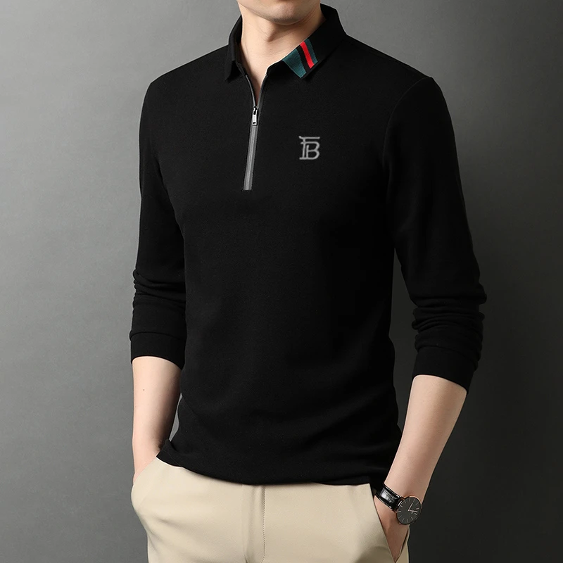 【欧洲撤柜】纯棉长袖t恤男潮流半拉链体恤春秋季新款休闲POLO衫