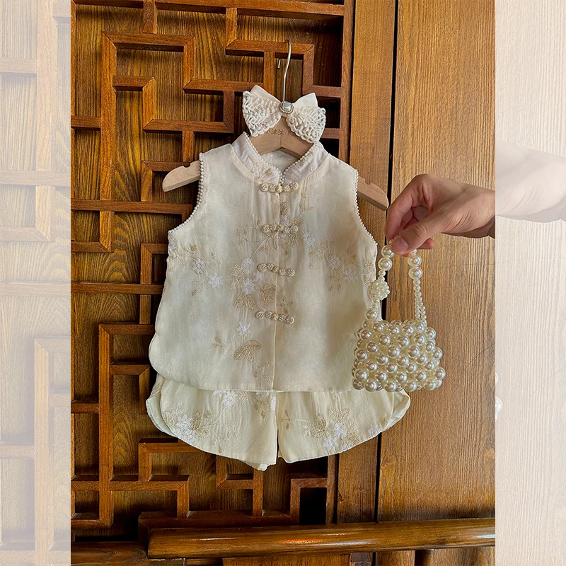 【现货】小沐沐女童旗袍套装夏季2023新中国风两件套女宝宝网红古风