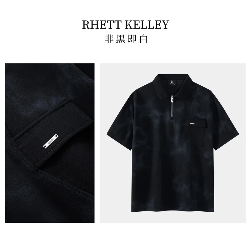 【RHETT KELLEY】夏季新款扎染水洗纹路短袖小众休闲翻领POLO衫