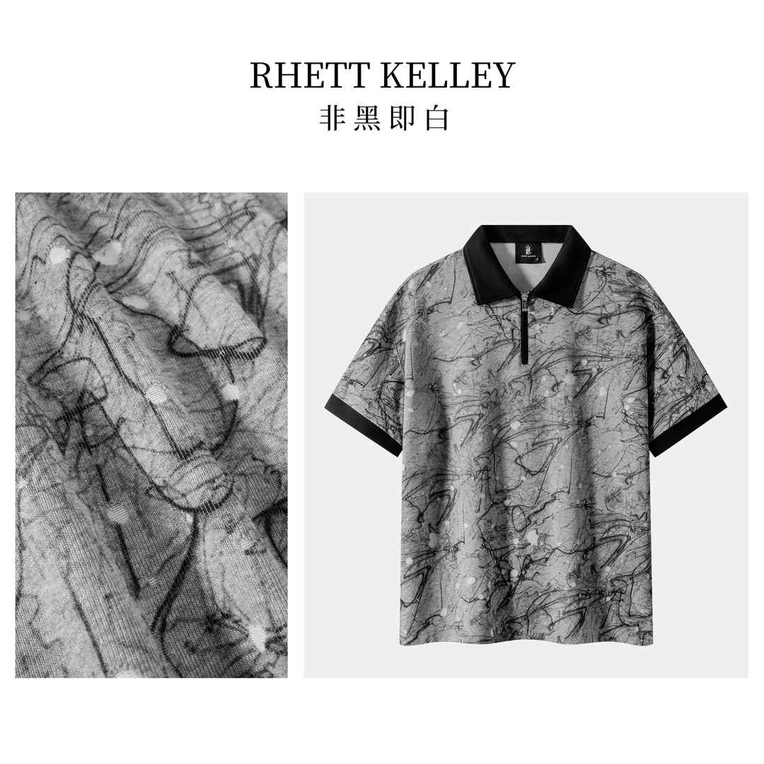 【非黑即白】夏季25新款小众设计高能感抽象花纹百搭男POLO衫w47
